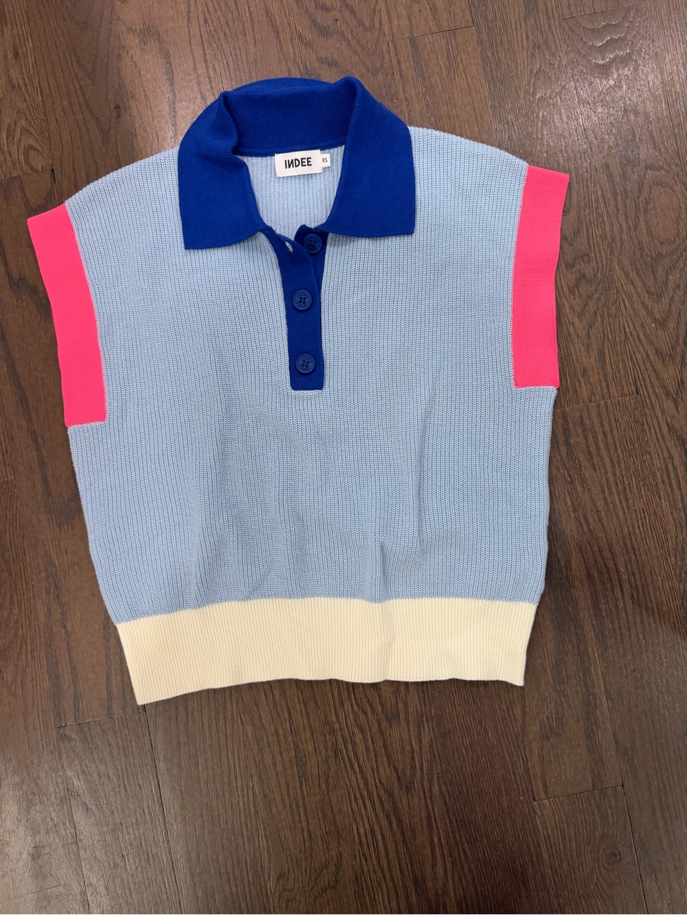 Kids Colorblock Polo Vest - Light Blue with Royal Blue Collar & Pink Sleeves